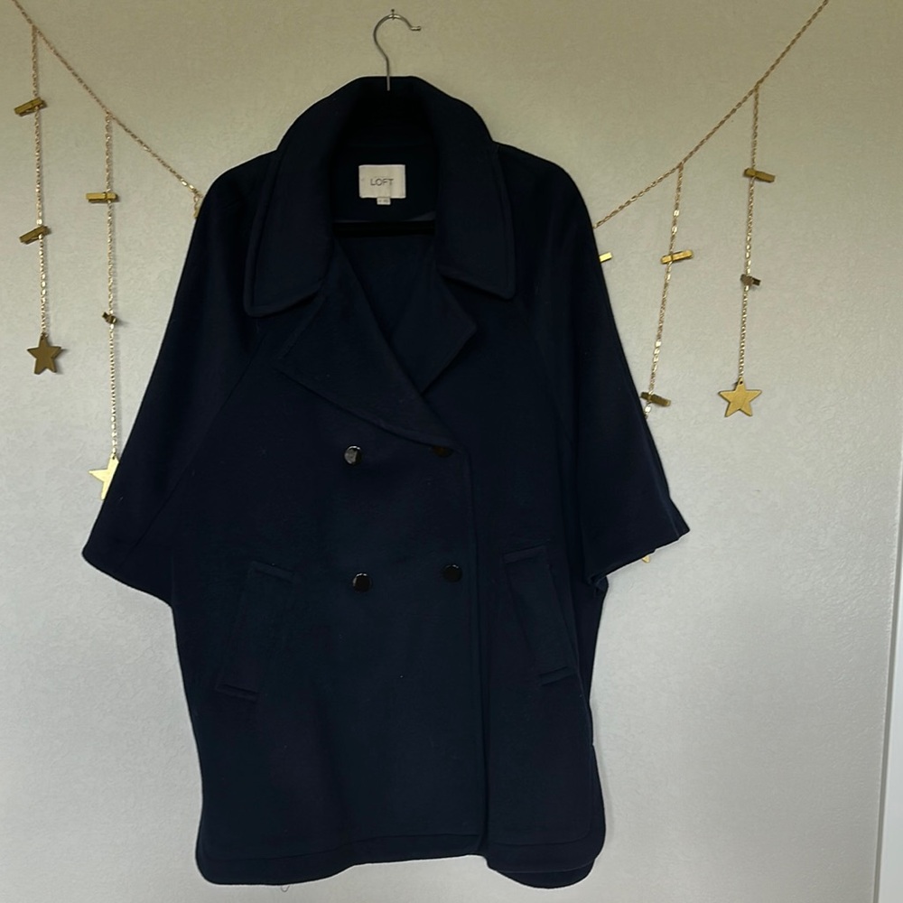 LOFT Navy Peacoat with Contemporary Design and Thick Fabric